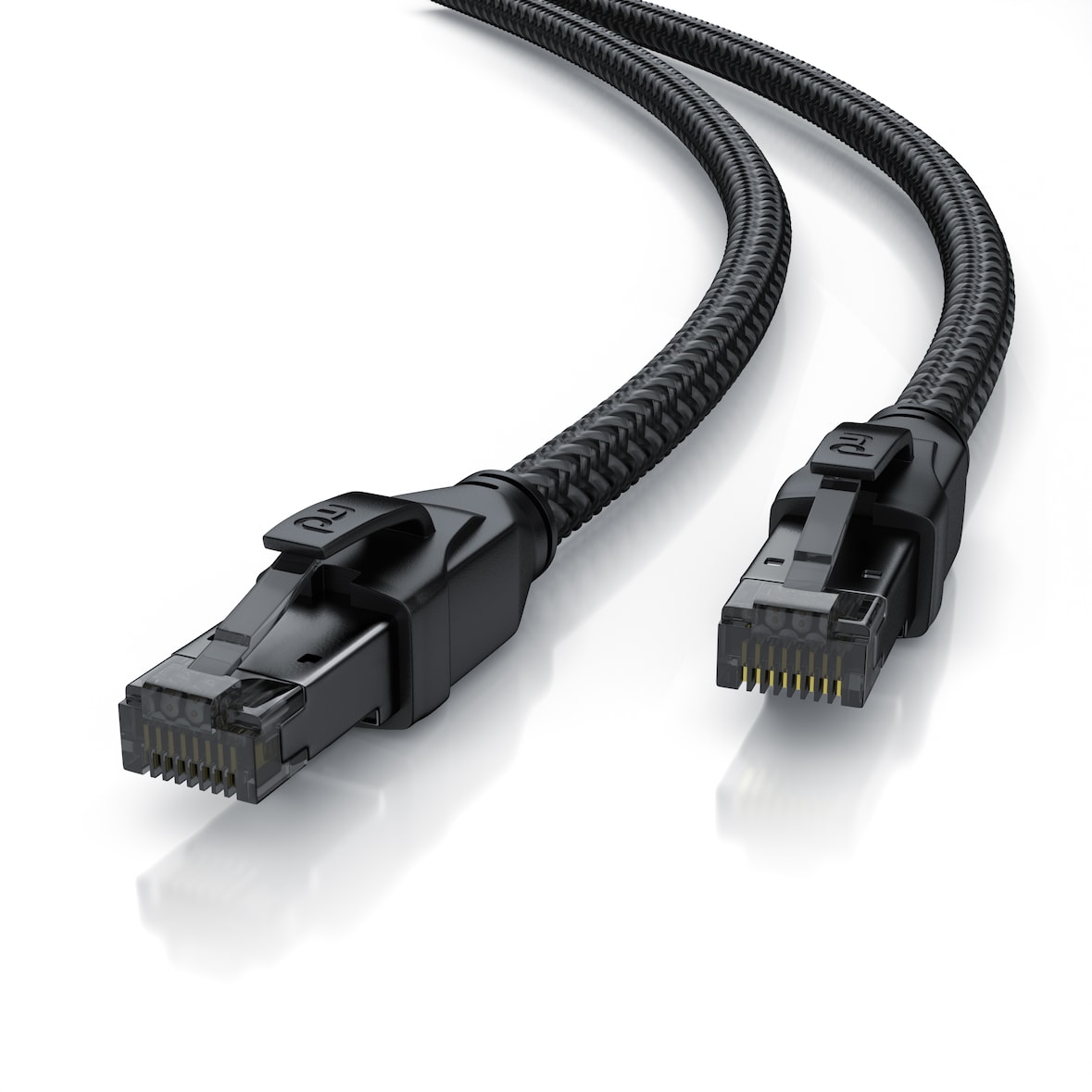 Primewire Patchkabel CAT 8 mit Baumwollummantelung, Gigabit Ethernet LAN Kabel - Black Series, 40 Gbit/s - S/FTP PIMF Schirmung, Netzwerkkabel - 15m