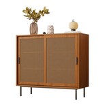 thumbnail of Sideboard Kommode Anrichte 100x37x90 vielseitiger Stauraum mit Rattan-Schiebetüren höhenverstellbaren Ablagen robustes Holzdesign Walnuss