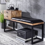 thumbnail of Sitzbank Ziegenleder / Massivholz Bank 100x60x35 cm im Retro Stil, Flur Polsterbank Metall mit Stauraum, Gepolsterte Lederbank Aufbewahrung Schwarz,