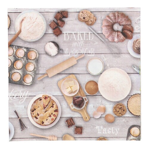 Papstar, Servetten 3-laags 1/4 vouw 33 cm x 33 cm "Baked with Love"