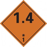thumbnail of Gefahrzettel, Klasse 1 - Unterklasse 1.4 - Stoffe mit geringer Explosionsgefahr - 100x100 mm Folie selbstklebend