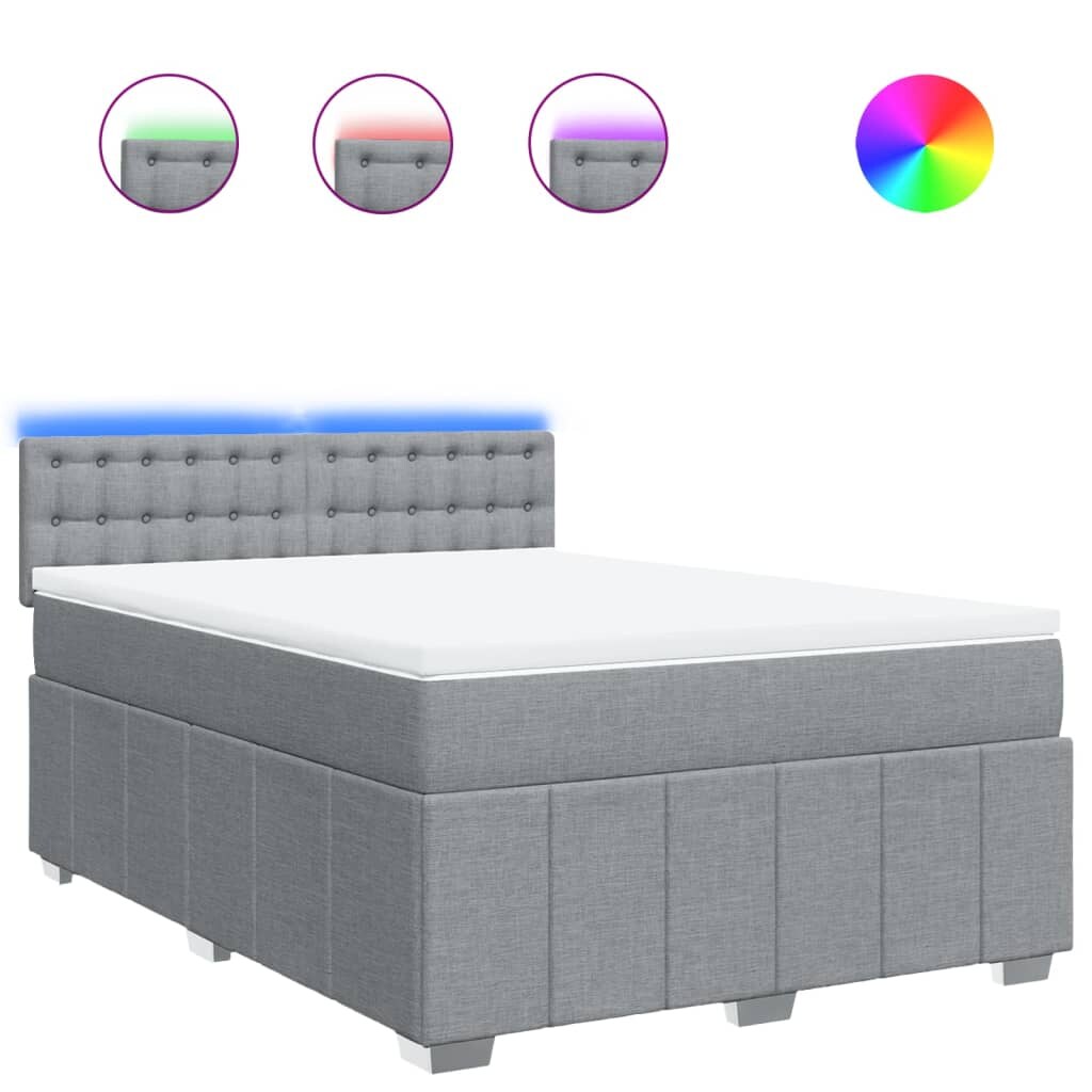 vidaXL Boxspringbett mit Matratze Hellgrau 140x200 cm Stoff