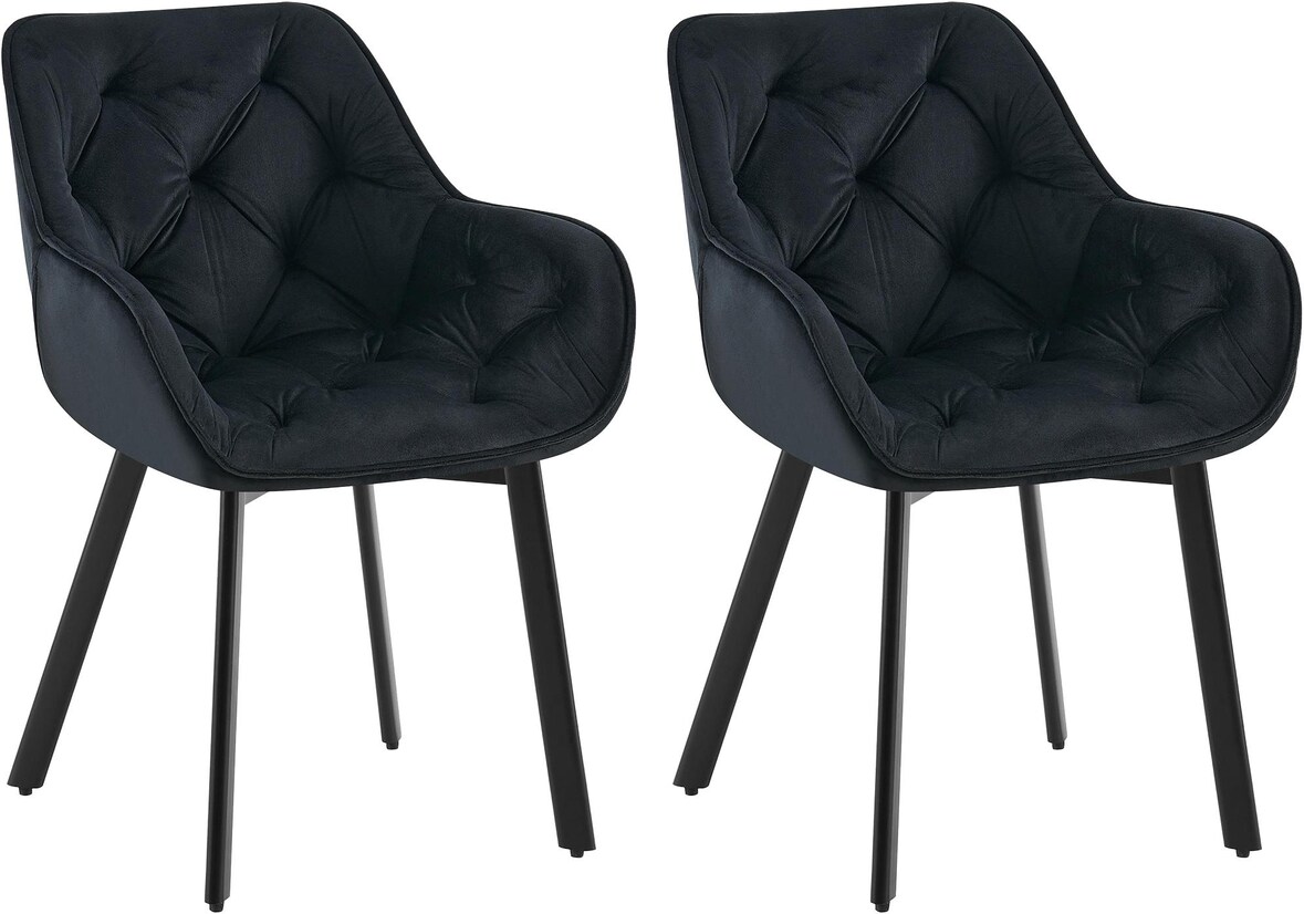 CHEFGASTRO 2er Set Esszimmerstuhl CADIZ Samt HxBxT 84x57x62cm Samt Schwarz Küchenstuhl