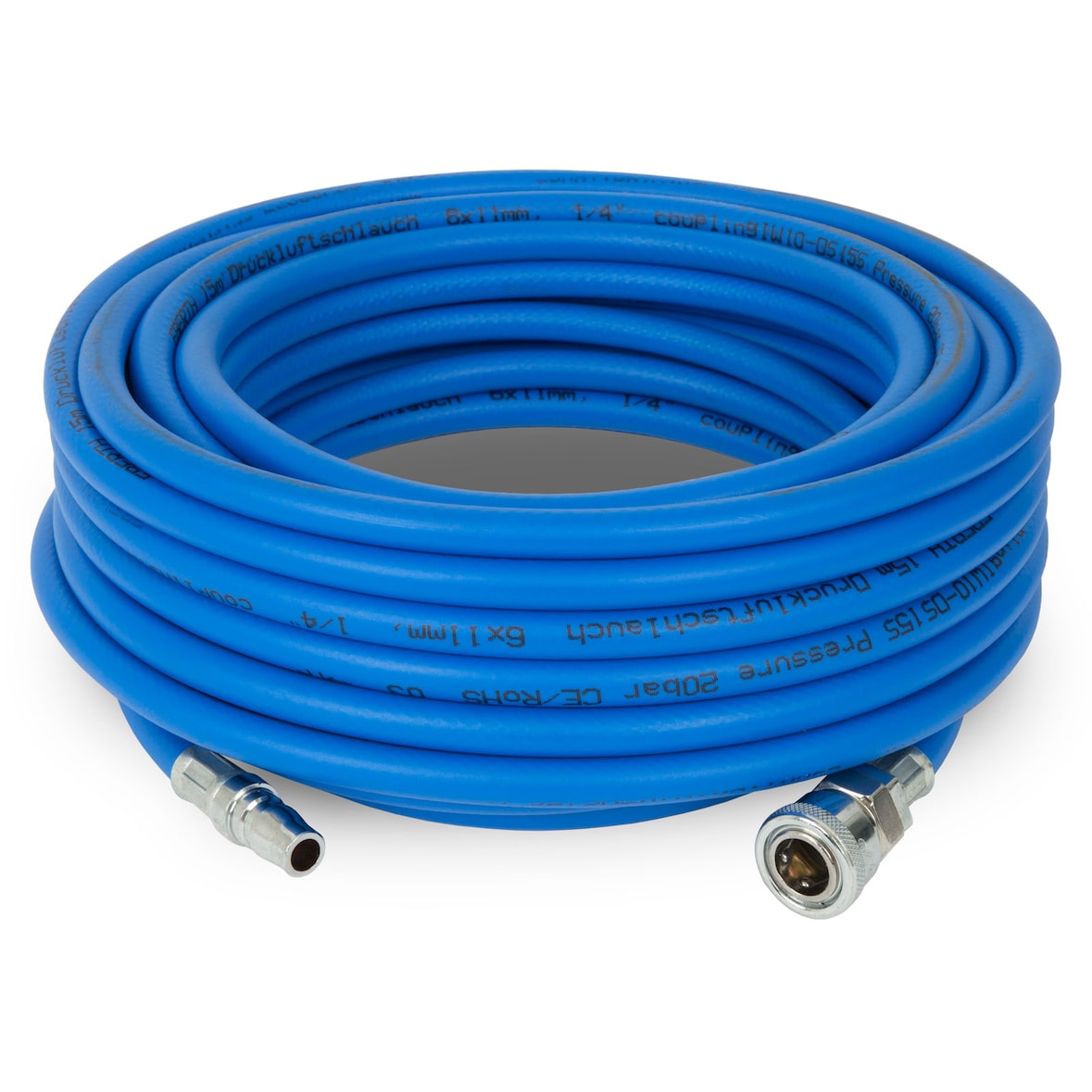 EBERTH persluchtslang stoffen luchtslang, lengte 15m, compressorslang met diameter 6mm x 11mm (binnen x buiten), 1/4" koppeling, 20 bar