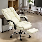 thumbnail of HOMCOM silla de escritorio giratoria con reposapiés, con respaldo reclinable, acolchado grueso, tapizada en cuero sintético, altura ajustable