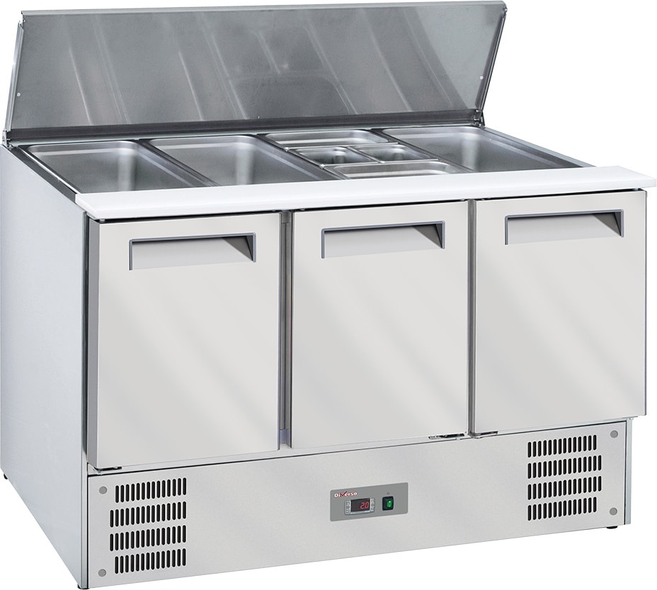 Saladette mit Deckel, 4xGN1/1-150 mm + Reserve 3 Türen.GN 1/1 (WR-SAL6-S3)
