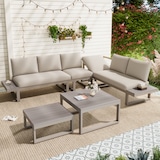 thumbnail of Merax Gartenmöbel-Set für 6 Personen, Eckmodul mit verstellbarer Neigungsfunktion, Seitenablage, Beige + Khaki