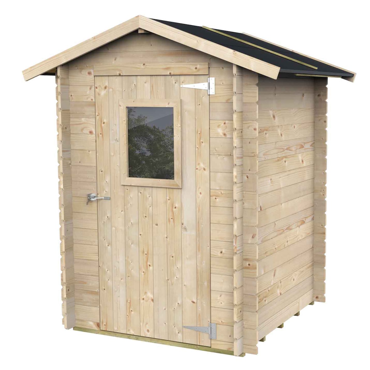 Gartenhaus Bh19 Hobby 146x146 aus naturbelassenem Fichtenholz 19 mm mit Einzeltür und Fenster, OSB3-Dach und Boden, Montage