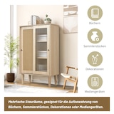 thumbnail of Merax 100 cm hohes holzfarbenes Sideboard mit Kunststoff-Rattantüren und Schiebetüren aus Glas, mit 6 Fächern hinter den Türen
