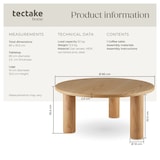 thumbnail of tectake Table basse SISSI ronde avec pieds en bois massif  Chêne Clair