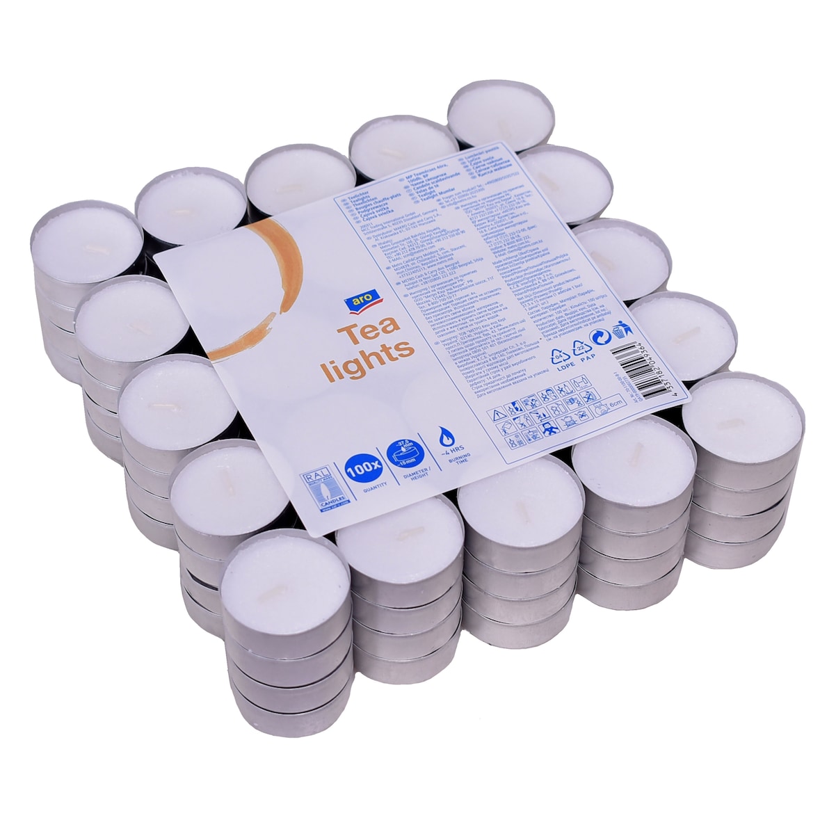 aro Candeline tealight, paraffina, Ø 3.75 x 1.5 cm, 4 ore di combustione, bianco, 100 unità