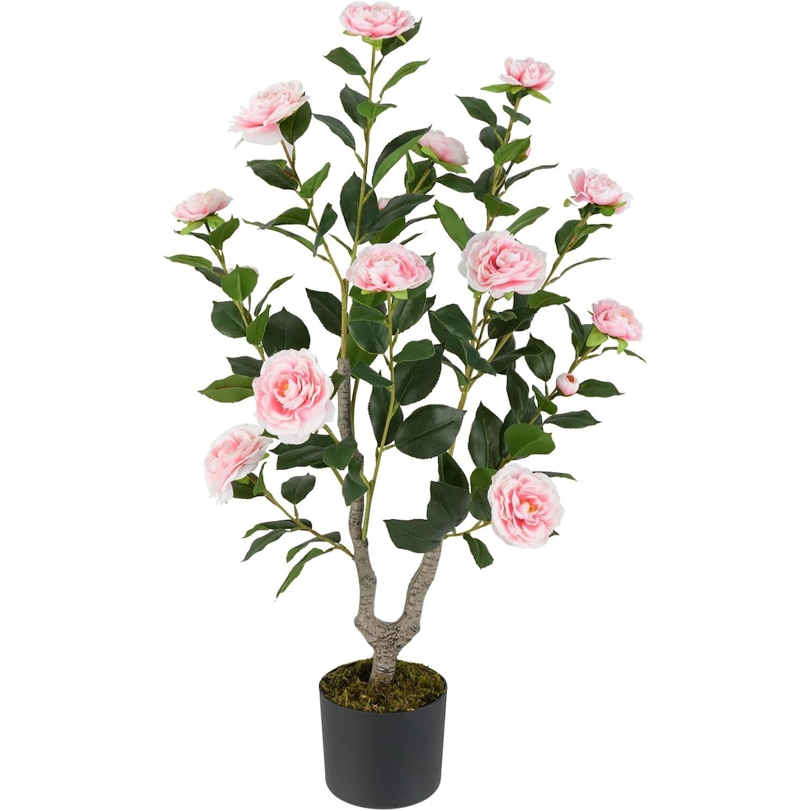 COSTWAY Árbol Artificial de 90 cm con Flores, Árbol Artificial de Camelia, Planta Artificial en Maceta, Planta de Camelia con 16 Flores
