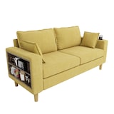 thumbnail of Zweisitzer-Sofa Chenille senfgelb 173x68x77 cm mit Stauraum, Getränkehaltern, Seitentaschen und 2 Rückenkissen