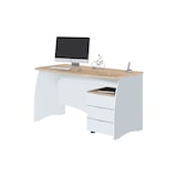 thumbnail of Dmora Schreibtisch Carrollton, Schreibtisch, PC-Halter Studiertisch mit 3 Schubladen, 136x67h74 cm, Weiß und Eiche