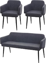 thumbnail of Esszimmer-Set HWC-L13, 2er-Set Stuhl+Sitzbank Esszimmergruppe Sitzgruppe Esszimmergarnitur, Stoff/Textil ~ anthrazit