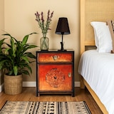 thumbnail of OPIUM OUTLET meubelset "Fire" aziatisch chinees oosters vintage, ladekast kledingkast, 2 nachtkastjes nachtkastjes, oranje-zwart