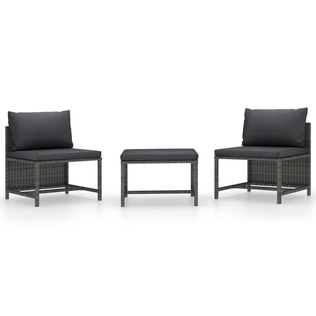 vidaXL 3-tlg. Garten-Sofagarnitur mit Kissen Grau Poly Rattan