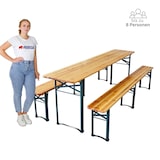 thumbnail of CHEFGASTRO Bierzeltgarnitur 3-teilig mittig klappbar | 1x Tisch, 2x Bierbank | HxBxT 76x220x50 cm | lackiertes Holz | inkl. 16x Bodenschoner