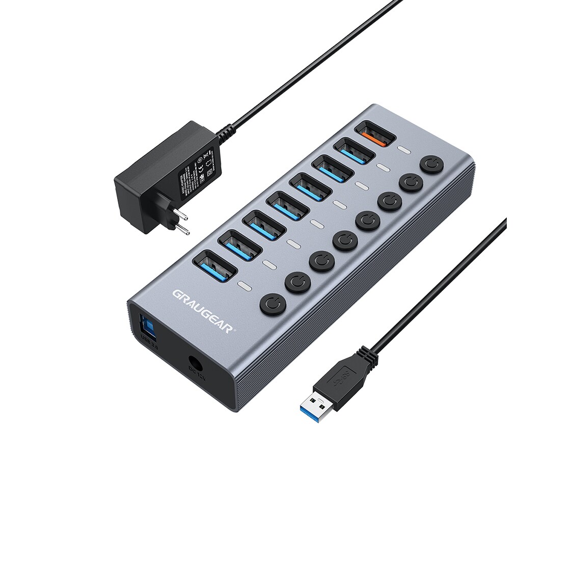 GrauGear USB-HUB 7x USB 3.0 Ports+ 1 Schnelllader retail