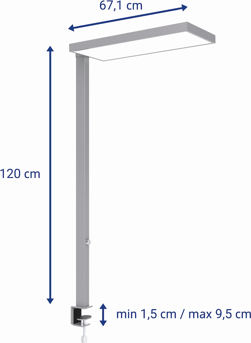 Eine Stehlampe mit Klemmfuß und verstellbarem Arm.