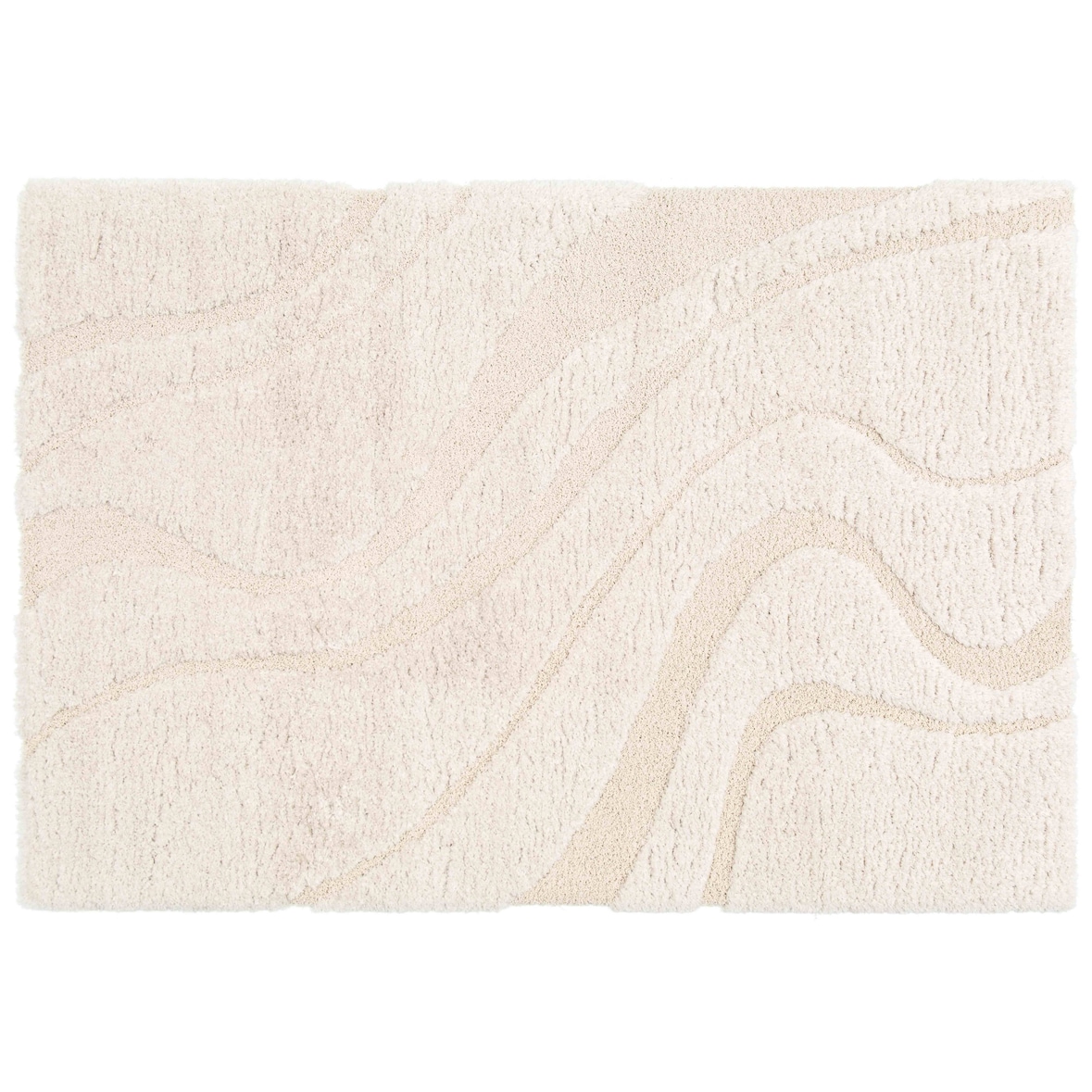 Tapis rectangulaire à poils longs motif ondulé écru 120 x 170 cm - Oviala