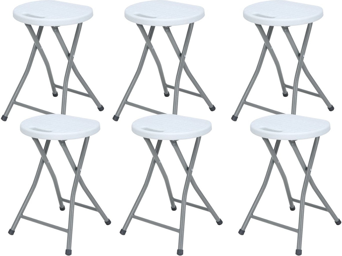Pack 6 Witte Opvouwbare Krukken van Hars en Staal 31x45cm Wit 7house