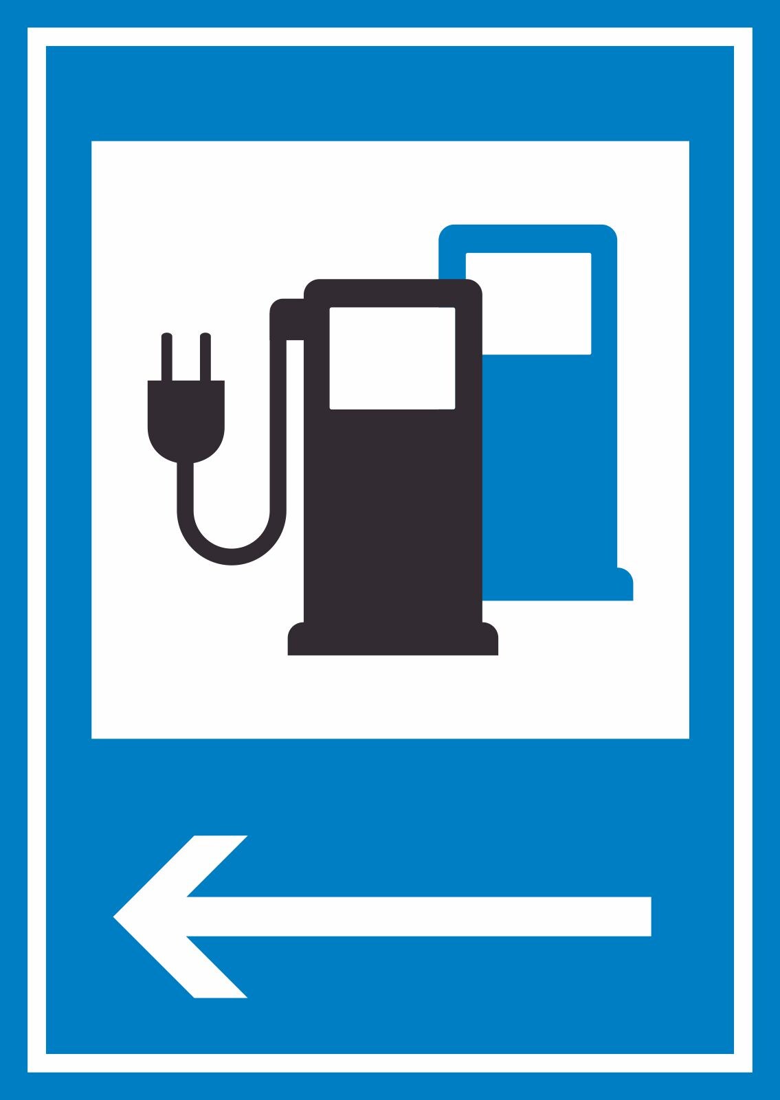 Ladestation für Elektroautos, links.