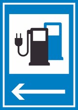 Ladestation für Elektroautos, links.