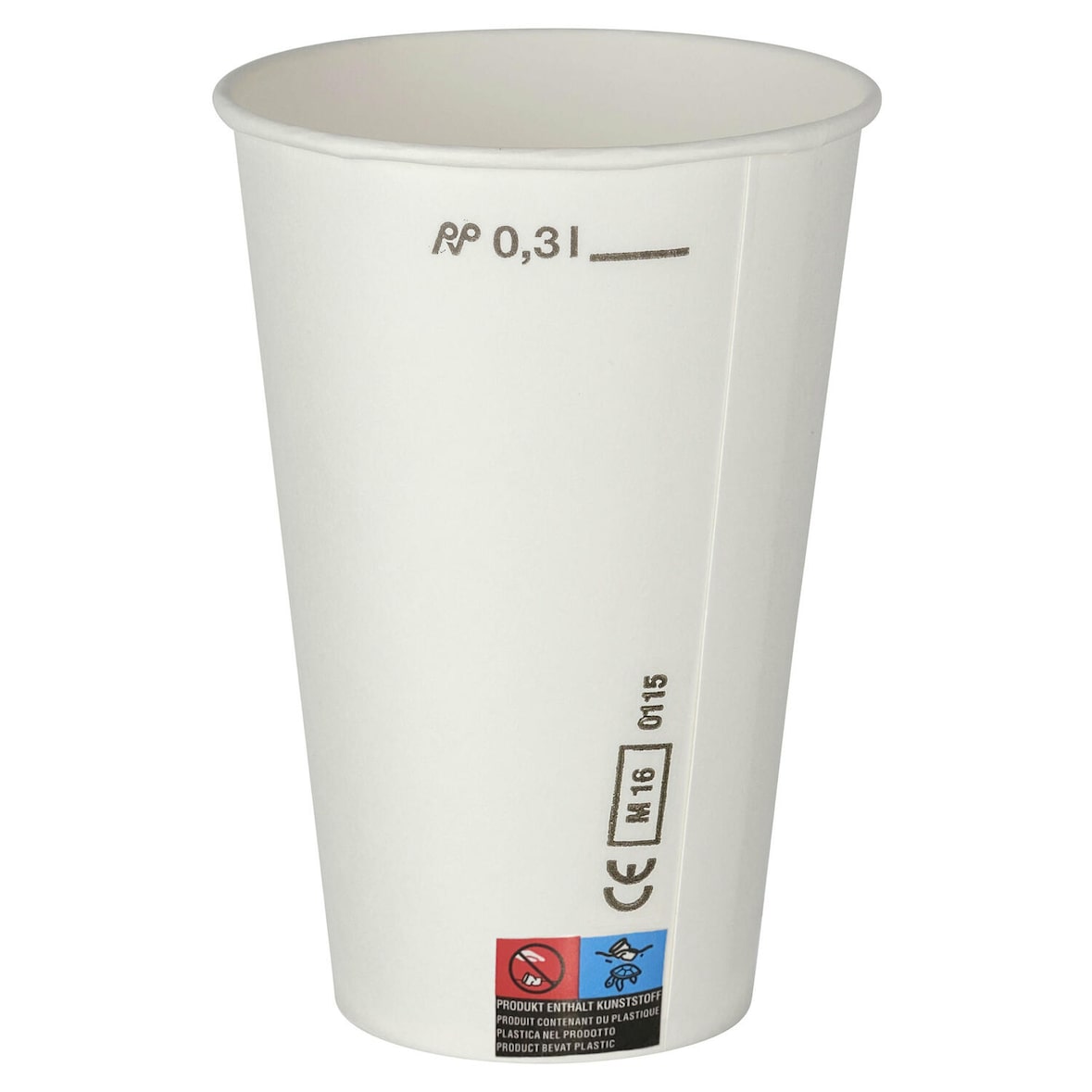 100x Kaltgetränkebecher Pappbecher weiß mit CE Eichstrich 300 ml