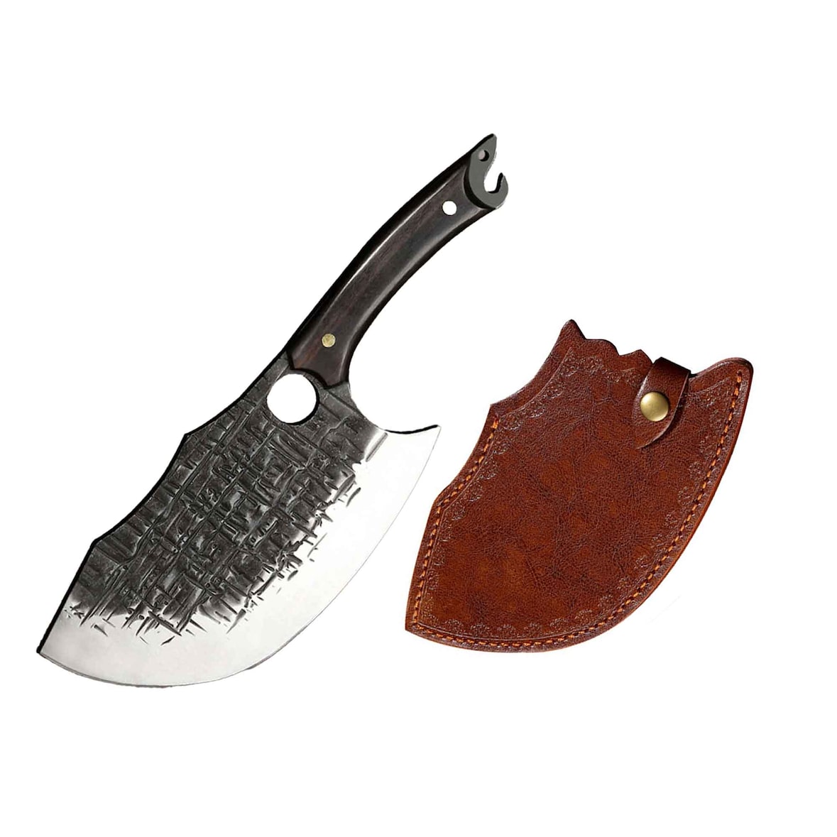 Metzgermesser Hackmesser Fleischerbeil schwer mit gebogener extradicken Klinge mit Lederscheide. Ideal für Deine Outdoor Abenteuer