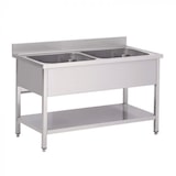 thumbnail of Plonge Professionnelle en Inox Avec 2 Éviers et Sous-tablette - Materiel Horeca