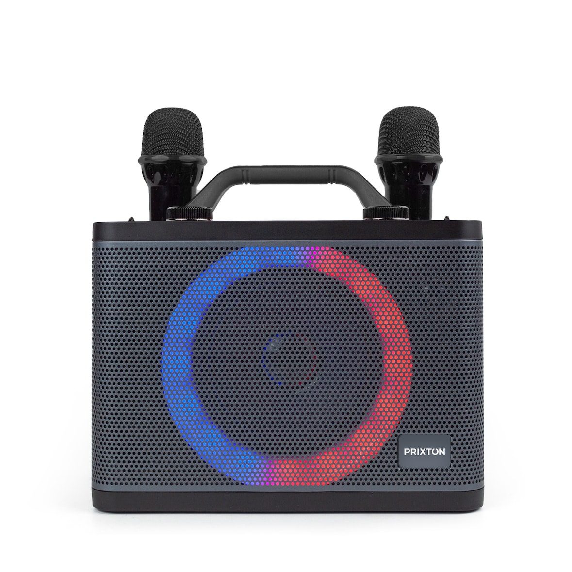 PRIXTON Karaoke portátil PartyGo - 2 microfones - Bluetooth, USB, AUX e MicroSD - Luz LED