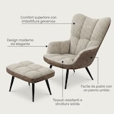 thumbnail of Set Poltrona Sedia Relax Imbottita Pouf Poggiapiedi Salotto 77x66.5x100 Cm - Nero e Grigio Chiaro