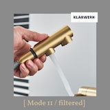 thumbnail of KLARWERK® Felix | ausziehbare 3-Wege Armatur Edelstahl Gold matt | Filter Trinkwasser Wasserhahn Küche | Osmose Mischbatterie L-Auslauf 3 Anschlüsse