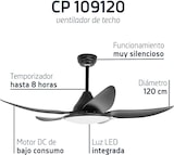 thumbnail of Ventilador de techo con luz Orbegozo CP 109120, motor DC, 6 velocidades, mando a distancia, temporizador, 120 cm de diámetro, 35 W