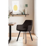 thumbnail of SalesFever Esstischgruppe 5-tlg. | 160 x 85 cm | Platte Akazie 26 mm cognac | Metallgestell schwarz | 4 Armlehnstühle aus Samt | braun – schwarz