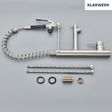 thumbnail of KLARWERK® Ben | Große Gastronomie Küchenarmatur Silber gebürstet 2 Brausen | Profi Edelstahl Wasserhahn Küche 2 Anschlüsse|Doppelspülbecken Restaurant