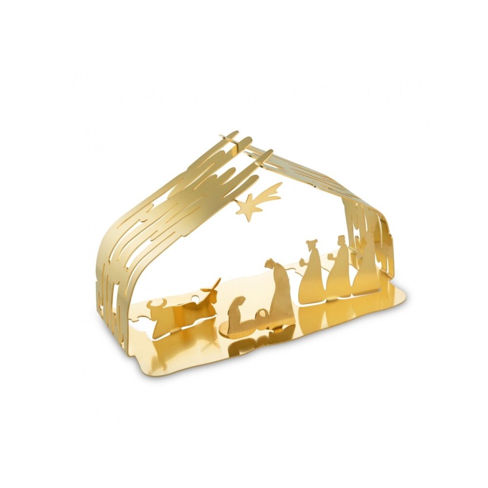 alessi, bark rib escena de la natividad de metal, 23 x 13 x 10 cm, dorado