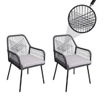 thumbnail of 2er-Set Gartenstuhl HWC-O12, Outdoor Sitzpolster Aluminium Seilgeflecht Rope ~ anthrazit, Bezug grau