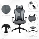 thumbnail of Ergonomischer Bürostuhl Schreibtischstuhl 70x66x128 cm mit Liegefunktion 135 Grad Kopfstütze Lendenstütze verstellbar Grau