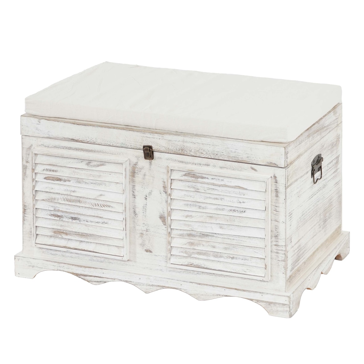 Holztruhe T356, Sitzbank Aufbewahrungstruhe, Shabby-Look Vintage 50x76x45cm ~ weiß