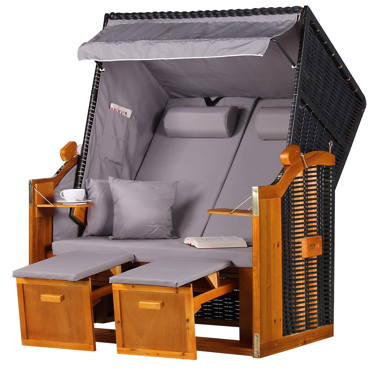 Strandkorb - bene living - Ostsee - uni/grau - PE schwarz