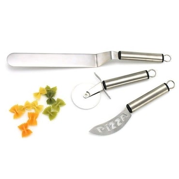 Juego de Utensilios de Pizza en Acero Inoxidable, 1 Rueda Cortapizzas, 1 Cuchillo Cortapizzas, 1 Pala de Servir Pizzas