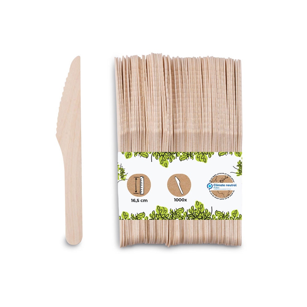 BIOZOYG 1000 Stück Einwegmesser 16,5cm robustes Holzbesteck Umweltfreundliche Holzmesser Partybesteck aus nachhaltigem Holz extra stabile Qualität