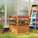 thumbnail of Hochbeet Pflanzkasten mit Rankgitter 65x65x73 cm Dunkelbraun aus massivem Fichtenholz offener Boden für Garten Balkon Terrasse stabile Rankhilfe