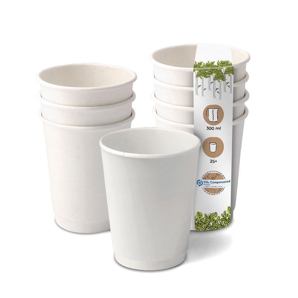 BIOZOYG 25 Stück Coffee to Go Becher doppelwandig weiß 300ml / 12oz Einwegbecher Pappbecher für heiße Getränke, Kaffeebecher Thermobecher