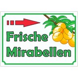 thumbnail of Frische Mirabellen Werbeaufkleber mit Pfeil nach rechts Hofladen Verkaufsförderung A3 (297x420mm)