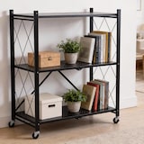 thumbnail of WellHome - Scaffale di stoccaggio pieghevole con 3 ripiani e ruote in nero - 71x34x89 cm