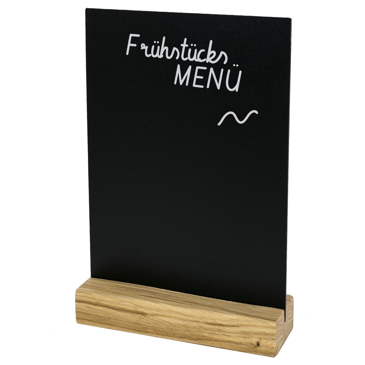 HMF 46452 Acryl Tischaufsteller Kreidetafel mit Holzfuß, T-Aufsteller, DIN A5, Schwarz