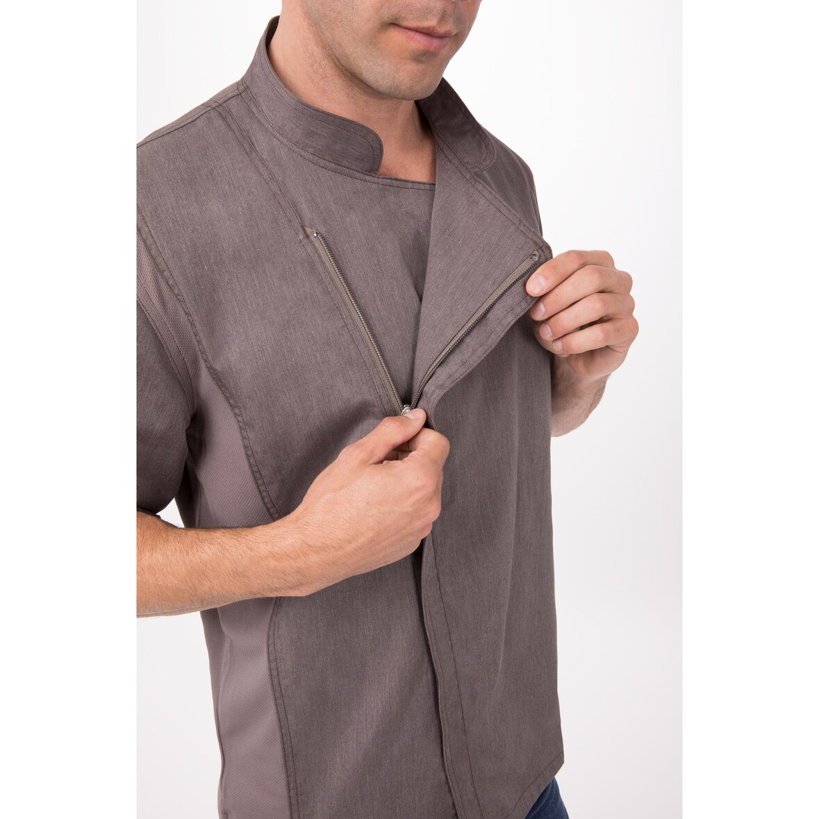Chef Works® Kochjacke HARTFORD COOL VENT & lite, Reißverschluss, Graphitbraun, Größe 4XL